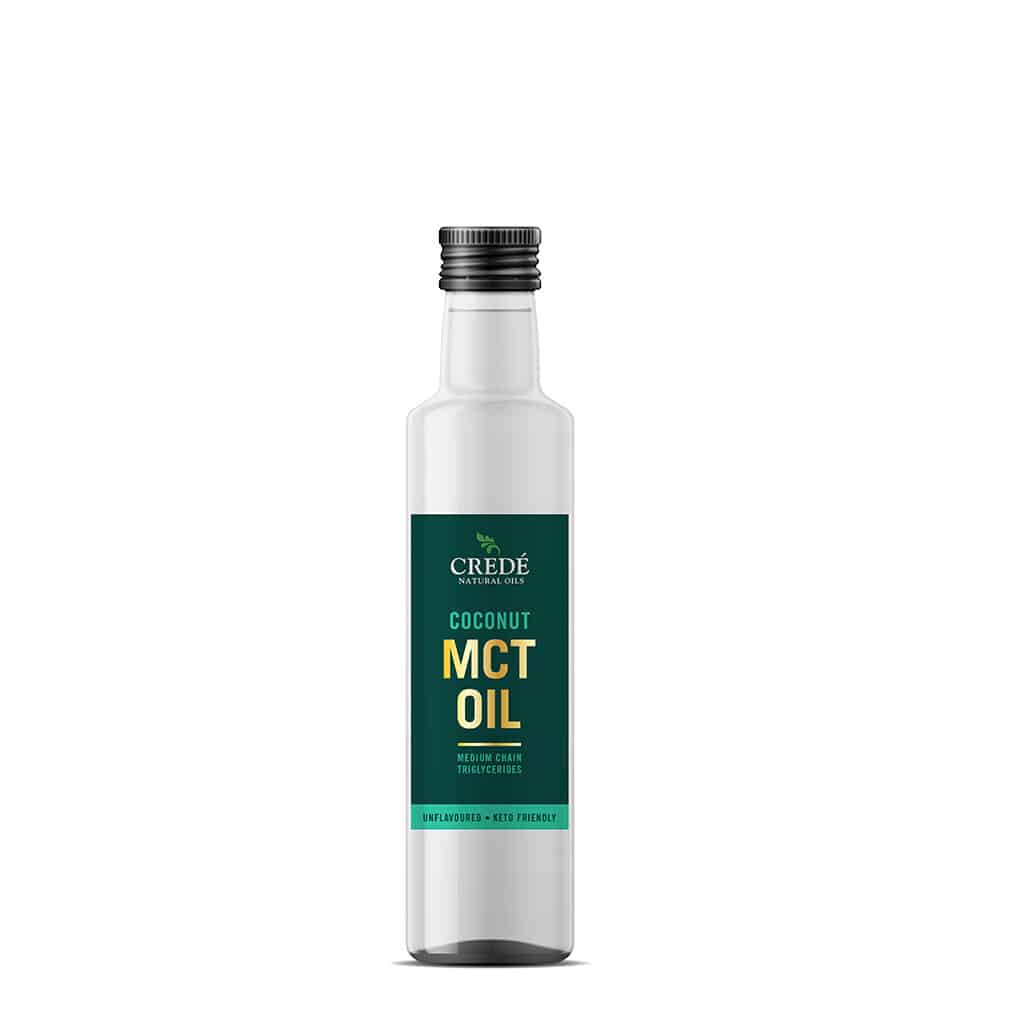 MCT Oil - Dietary supplement for energy and metabolism support, derived from coconut or palm kernel oil, with neutral taste.