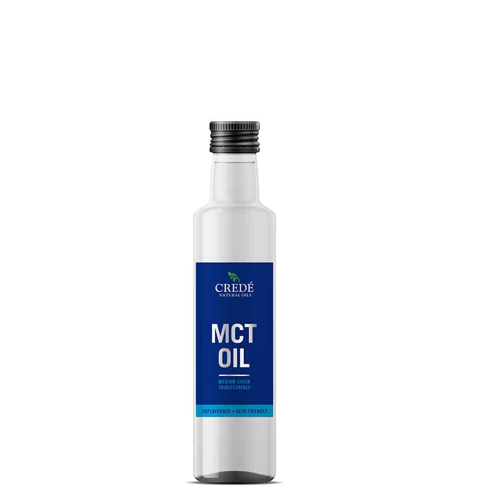 MCT Oil - Dietary supplement for energy and metabolism support, derived from coconut or palm kernel oil, with neutral taste.