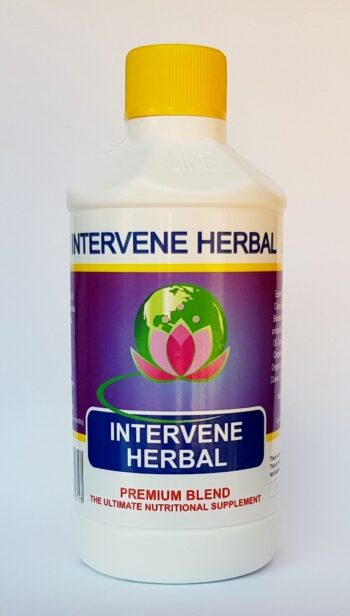 Intervene Herbal Regular Yellow Cap 250ml, a potent immune and detox supplement with essential oils and botanical extracts."