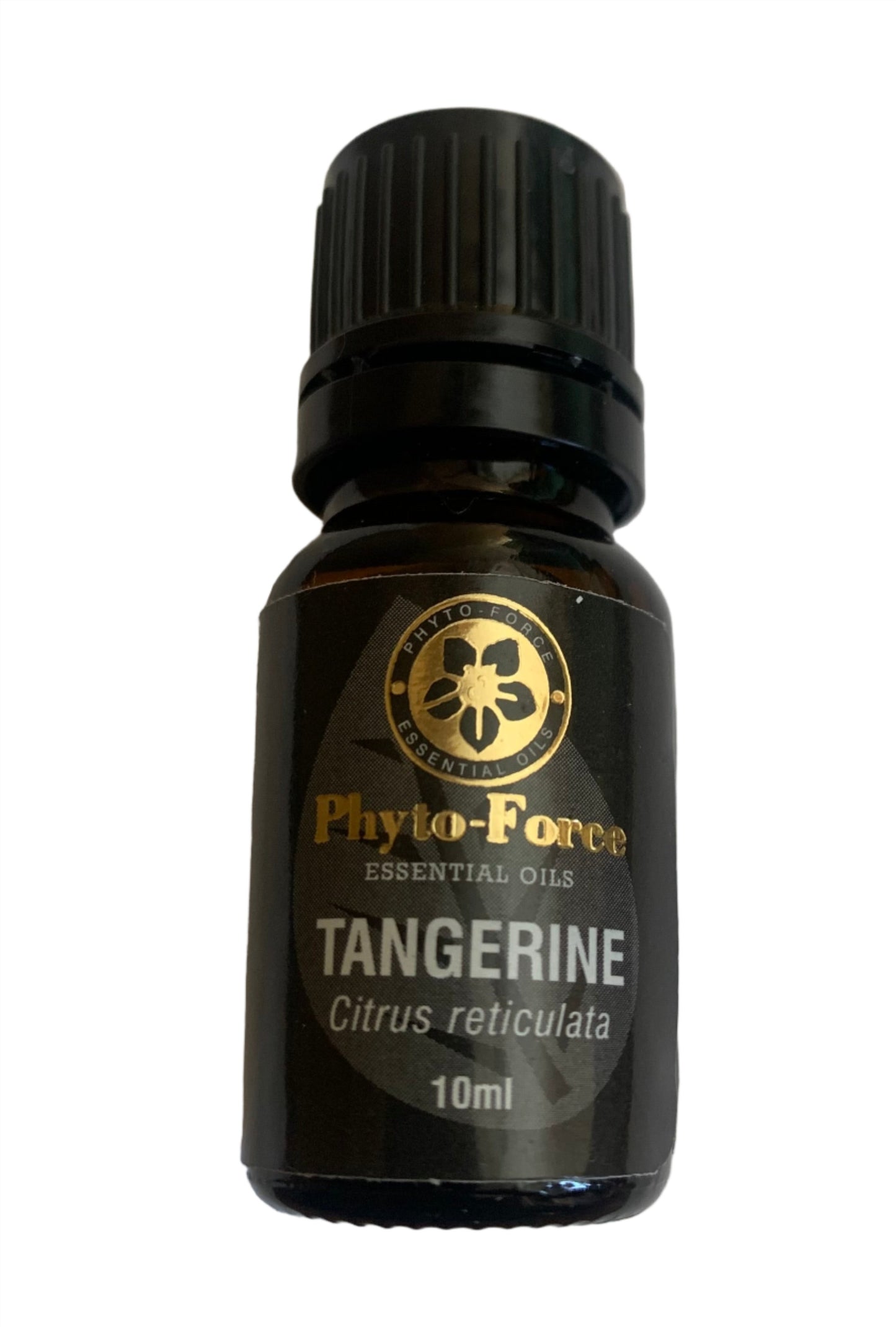 Bottle of Phyto-Force Organic Tangerine Essential Oil with label, ideal for digestive health and mood enhancement.