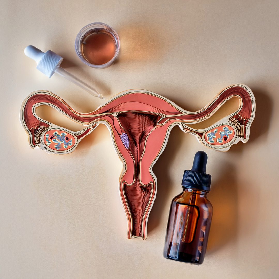 Herbal Remedy for Endometriosis with natural ingredients like Chaste Tree and Wild Yam for menstrual pain relief.