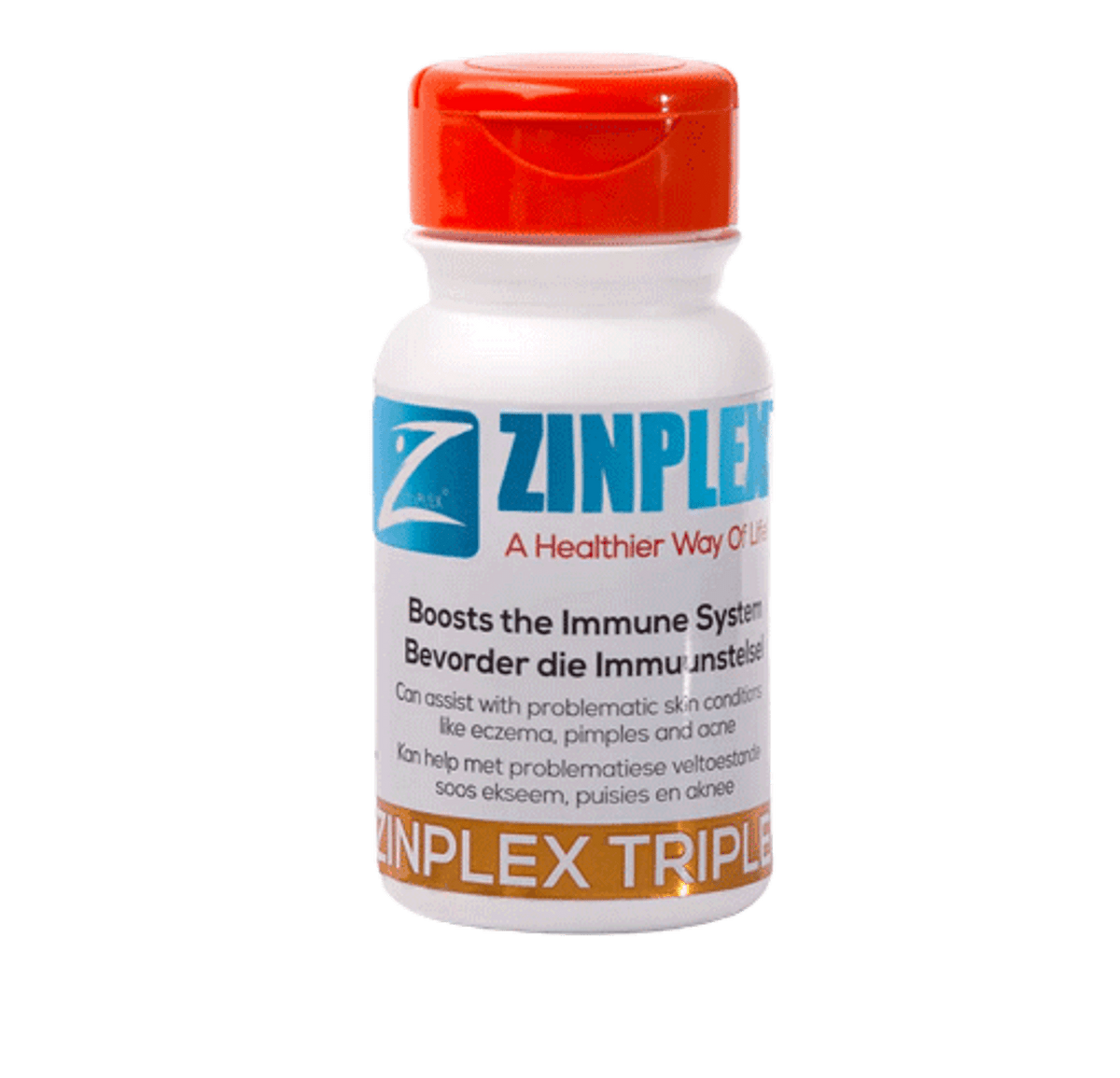 Zinplex Triple supplement bottle with orange cap