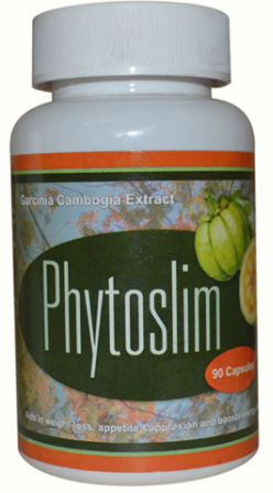 Phytoslim supplement bottle with green label and orange band, 90 capsules