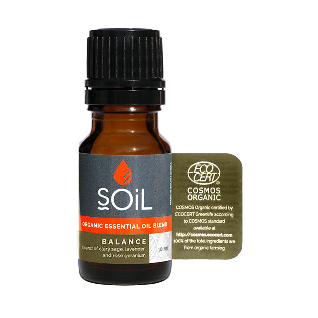 10 ml organic essential oil blend bottle with black cap, Balance