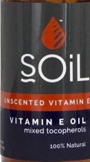 Unscented Vitamin E oil bottle with mixed tocopherols, Soil brand label