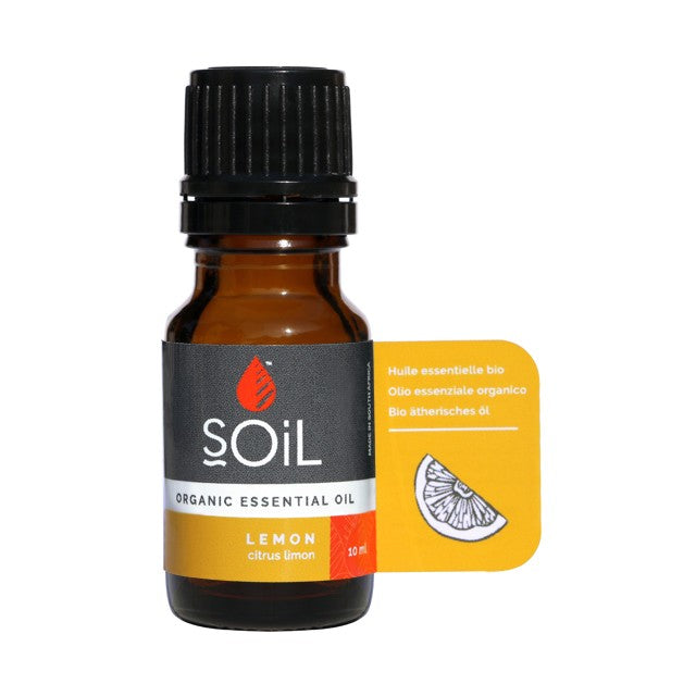 Soil organic lemon essential oil, 10 ml amber bottle with black cap