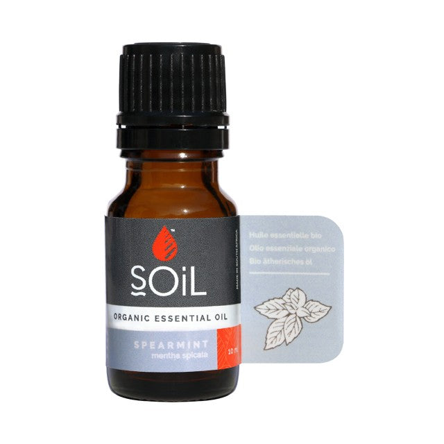 Spearmint organic essential oil 10ml bottle with amber glass and black cap