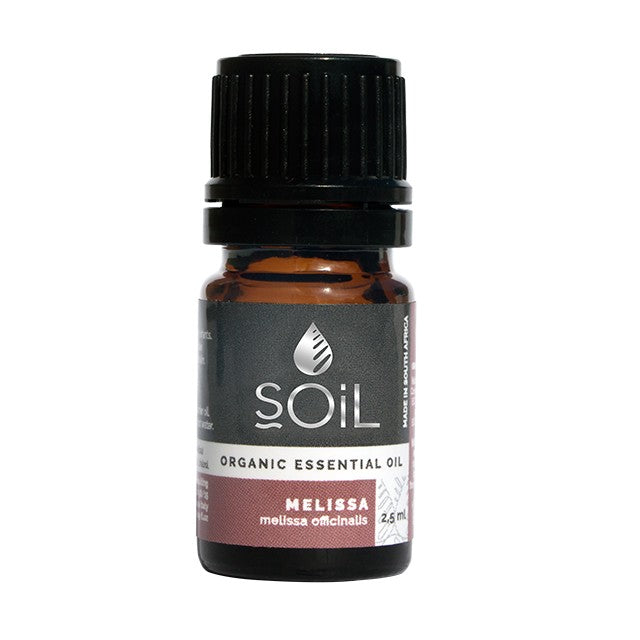 Soil organic essential oil bottle with black cap and amber glass vial