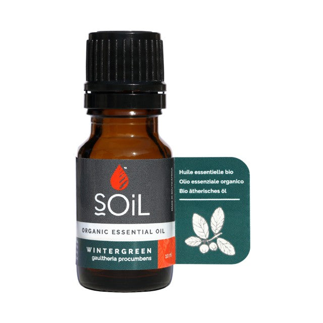 10 ml wintergreen organic essential oil bottle with amber glass and black cap