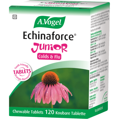 Echinaforce® Junior Tablets, tasty orange-flavored chewables for daily immune support in children.