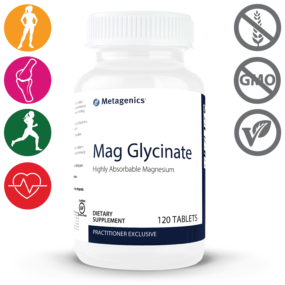 Mag Glycinate - Superior absorbable magnesium bis-glycinate chelate for muscle relaxation and nervous system support.