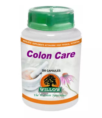 Colon health supplement bottle with green cap, 200 capsules label